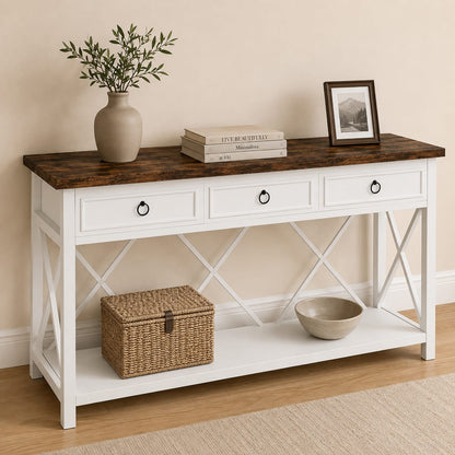 Modern 3-Drawer Console Table with Open Shelf