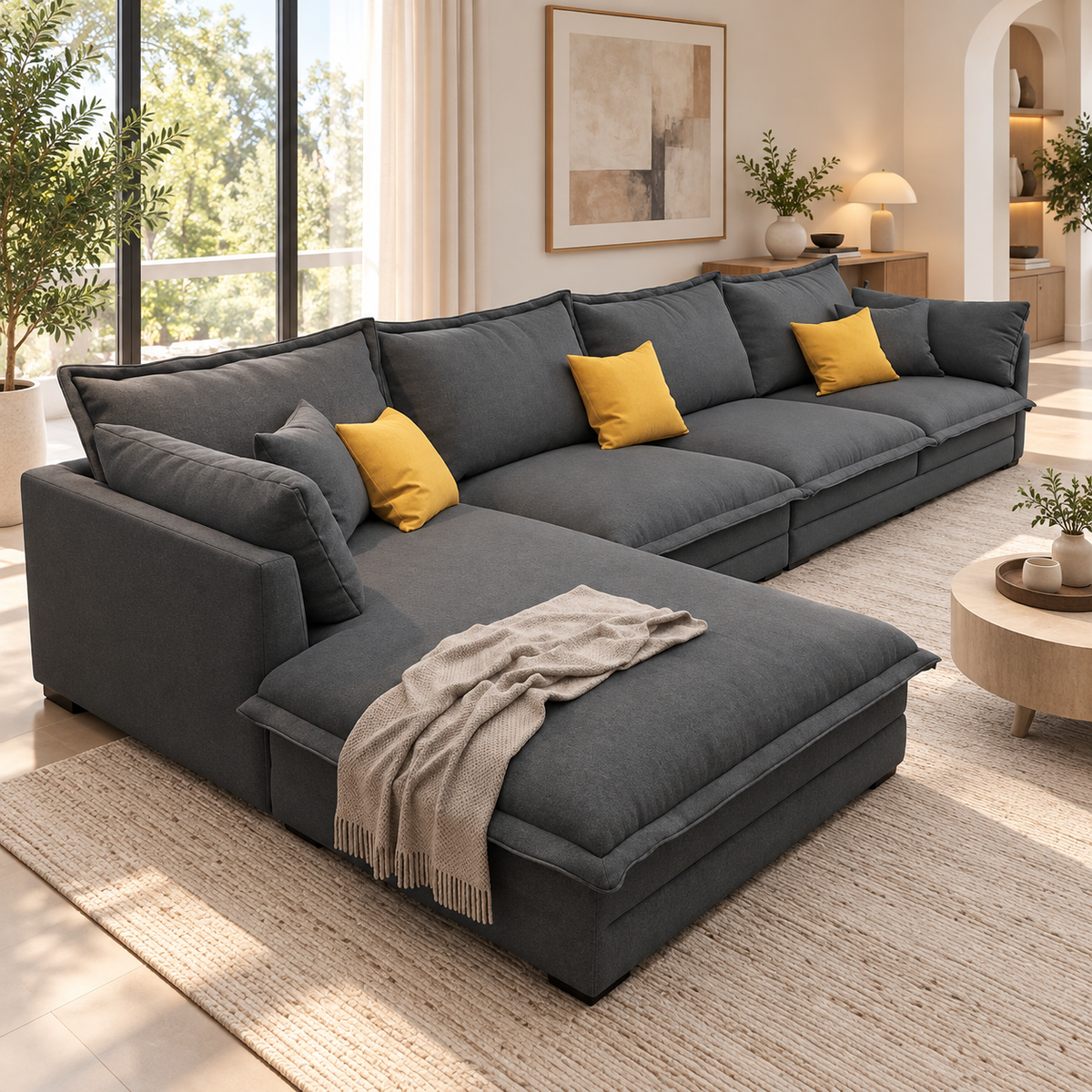 Modern Charcoal Gray L-Shaped Sectional Sofa with Chaise