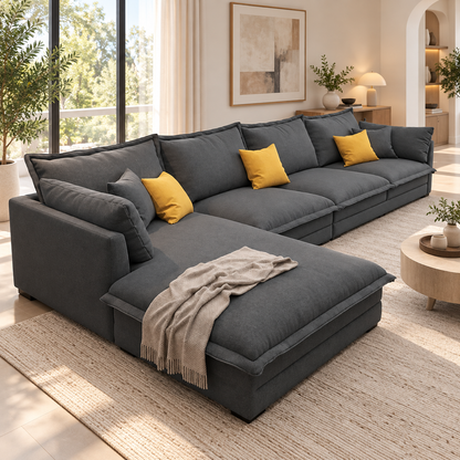 Modern Charcoal Gray L-Shaped Sectional Sofa with Chaise
