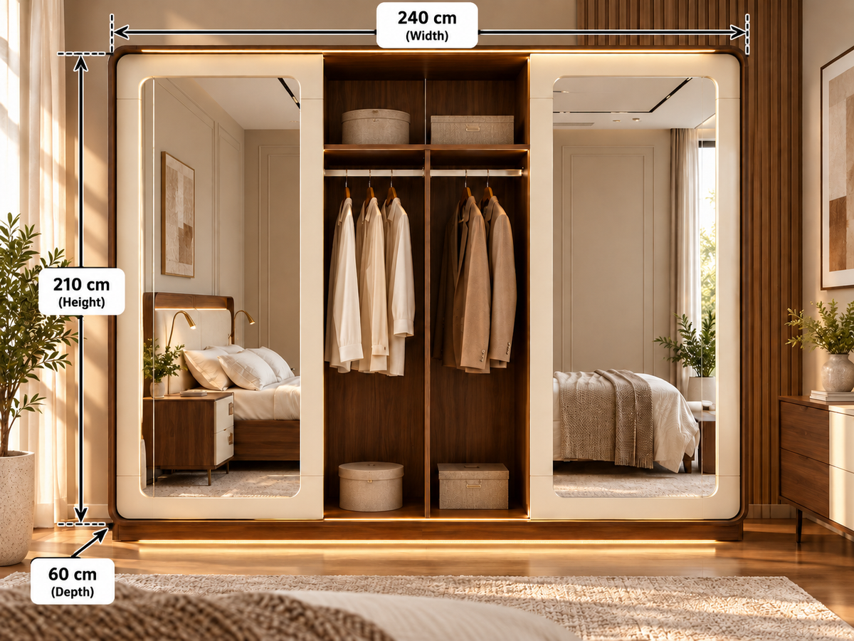 Modern Luxury Wardrobe with Full-Length Mirrors & LED Lighting