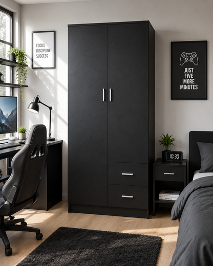 Drawer Wardrobe with Shelf and Hanging Rail Wooden Clothes