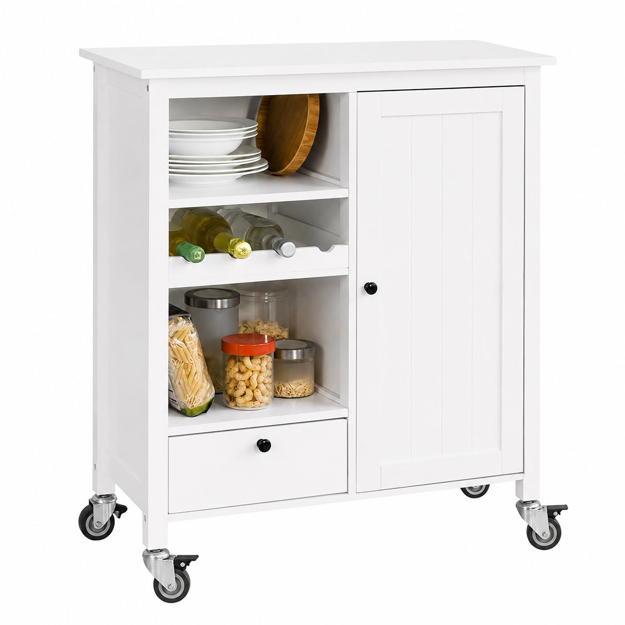 Rolling Storage Kitchen Trolley with Bottle Holder