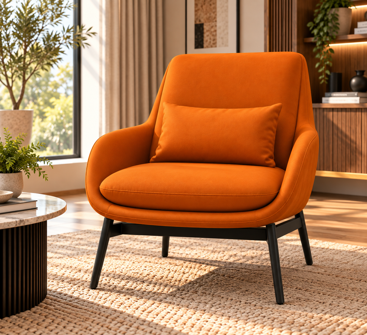 Modern Upholstered Lounge Chair with Accent Cushion