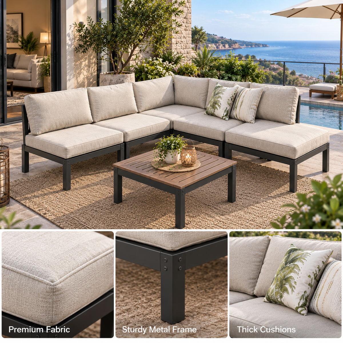 Modern L-Shaped Outdoor Patio Sofa Set with Coffee Table