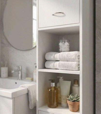 Deuba® Tall Bathroom Cupboard w/Shelves | 6 Compartments 2 Doors | Magnetic Lock | Narrow High Wooden Standing Storage Cabinet Unit | Tallboy | 180 x 30 x 30cm | White