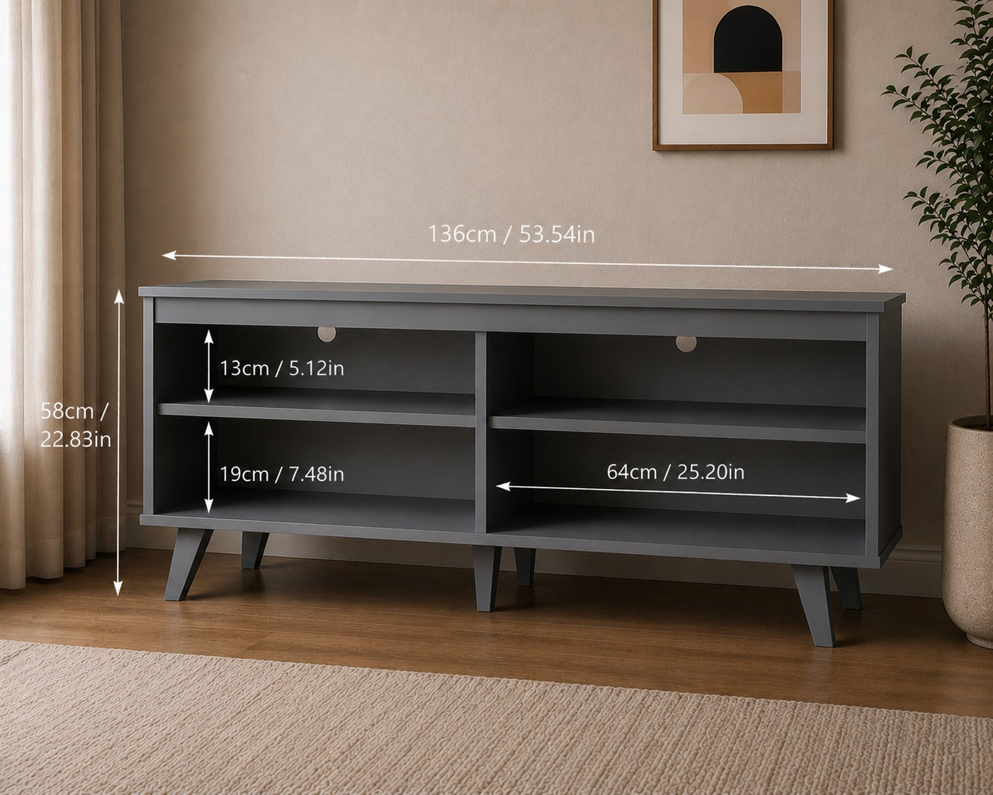 Modern TV Stand Cabinet for Living Room, Entertainment Center for TVs up to 55-Inch, Console Table, Media Unit with Cable Management and 4 open Storage Shelves - WHITE