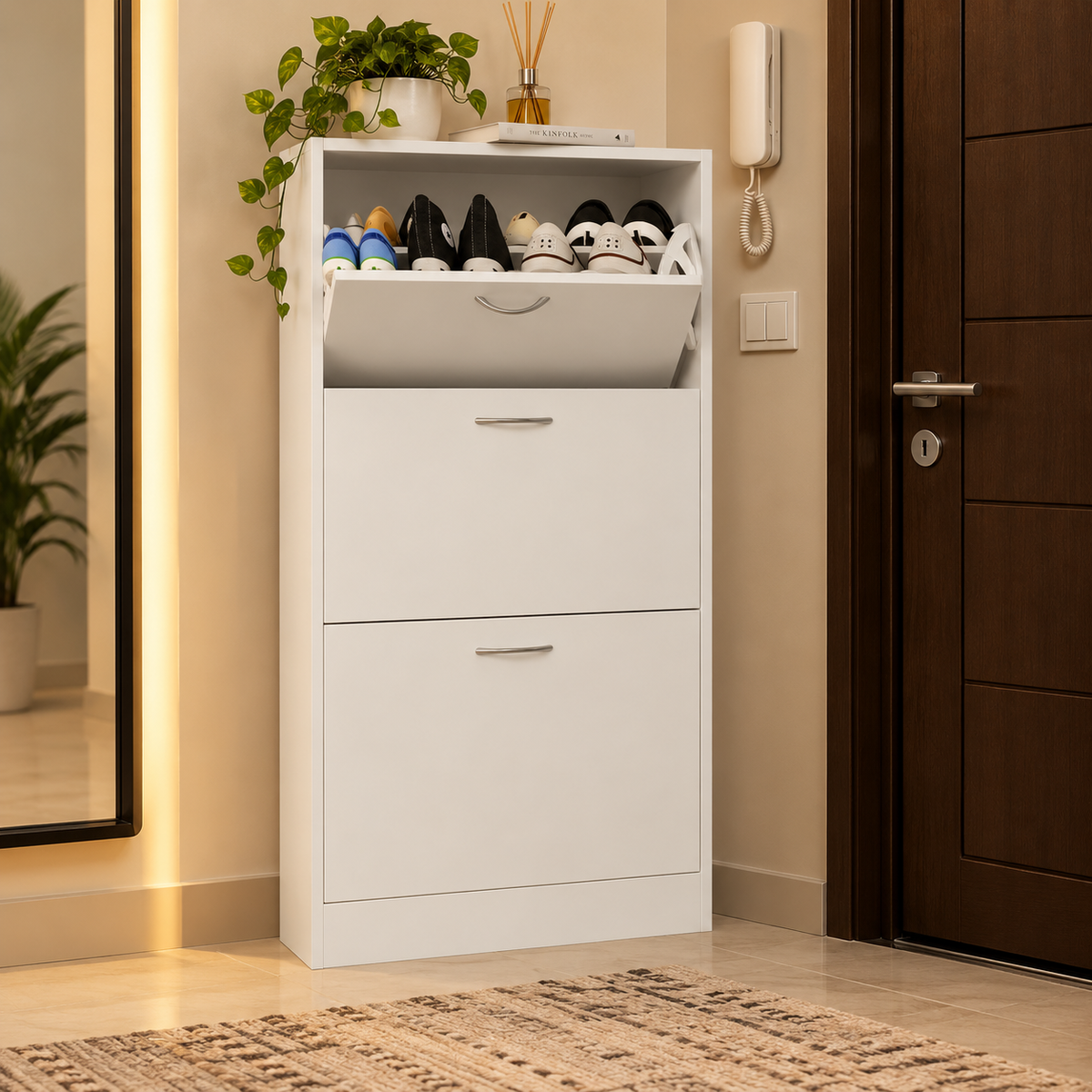 Modern White 3-Tier Shoe Storage Cabinet