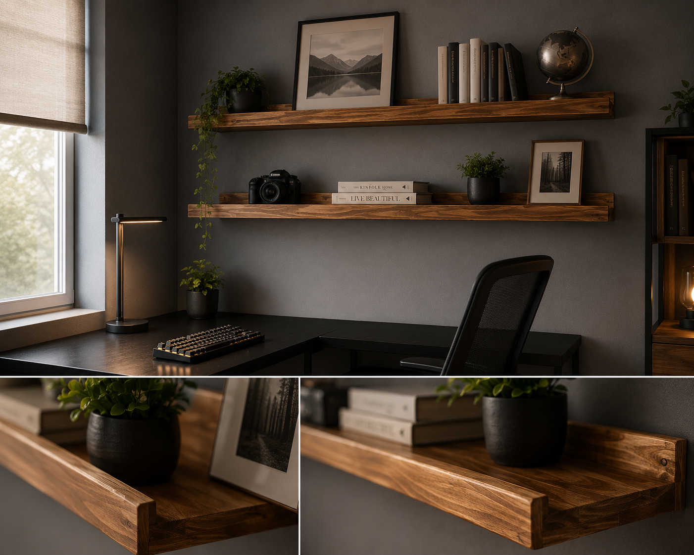 Inches Long Wood Photo Picture Ledge Shelf with Lip Floating