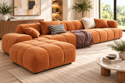 Modern Plush L-Shaped Sectional Sofa – Orange