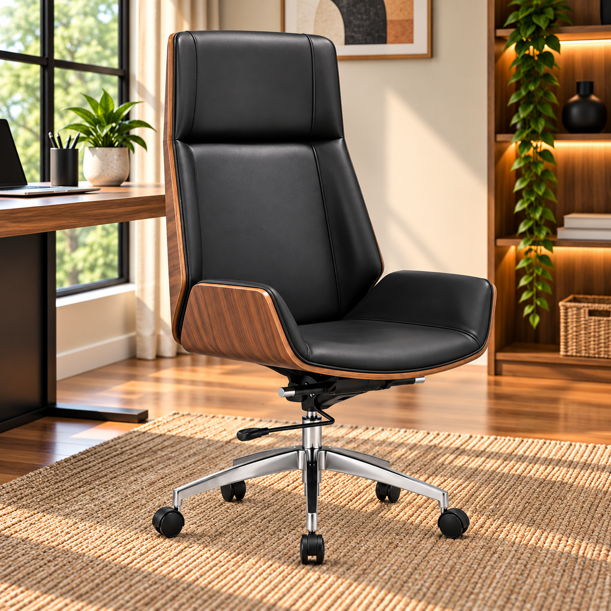 Modern High-Back Executive Office Chair with Adjustable Seat