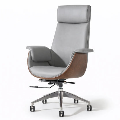Modern Executive Reclining Office Chair with Padded Headrest & Wooden Accents