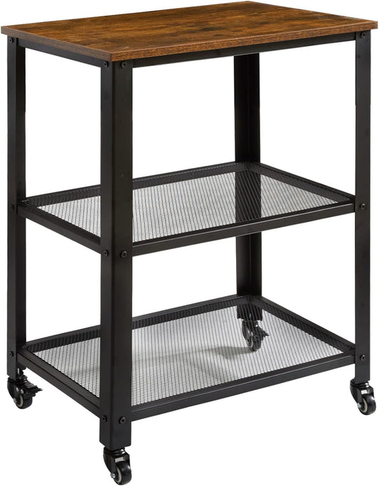 IBUYKE Serving Cart Trolley 60x40x81cm, Industrial Kitchen 3 Levels Shelves, Rolling Utility Cart with 4 Wheels, Heavy Duty Storage Organiser for Kitchen living room TMJ011H