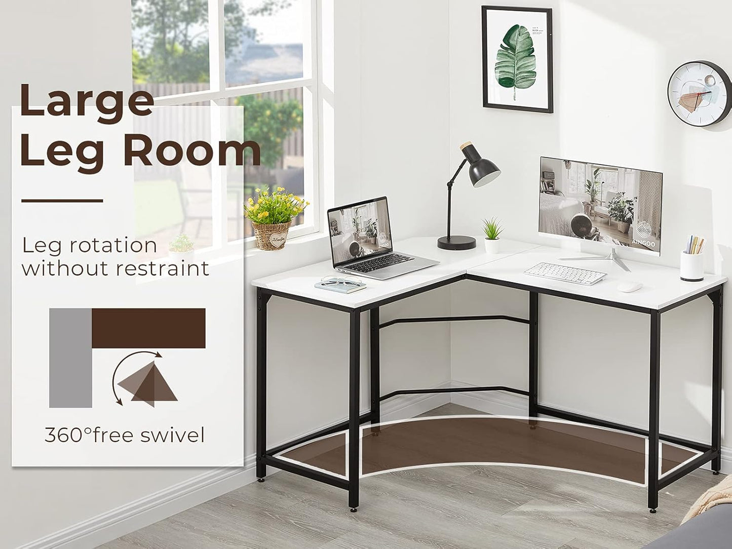 Aingoo Corner Desk L Shaped Desk Sturdy Home Office PC Laptop Workstation Gaming Computer Desk Study Writing Table 128 * 108 * 75CM Easy to Assemble, White