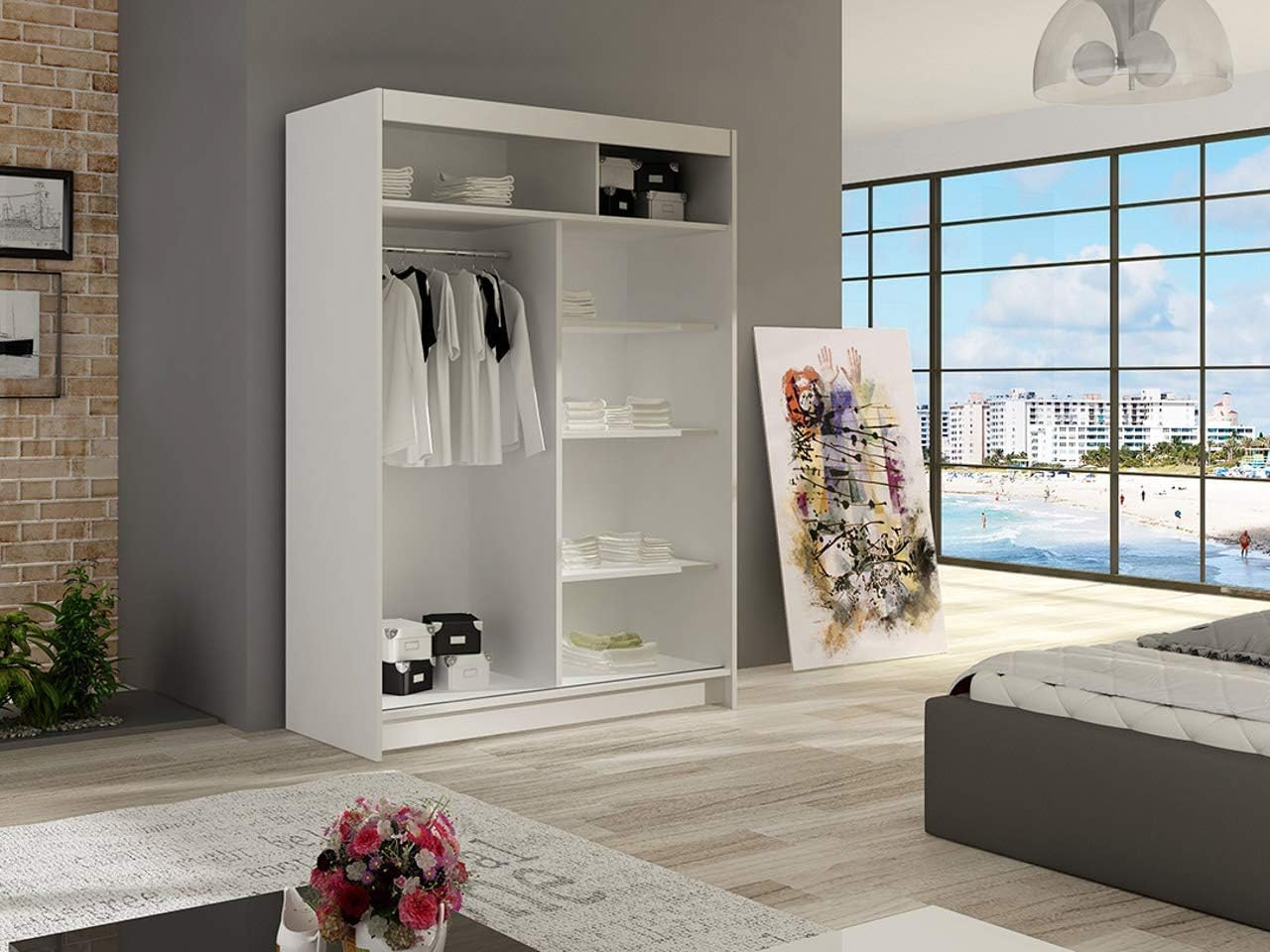 FurniFlex Modern Sliding Door Wardrobe, Black