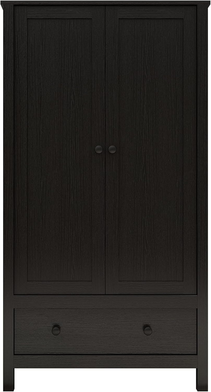 Panana 2 Door Wardrobe, Armoire with Drawer for Bedroom (Black)