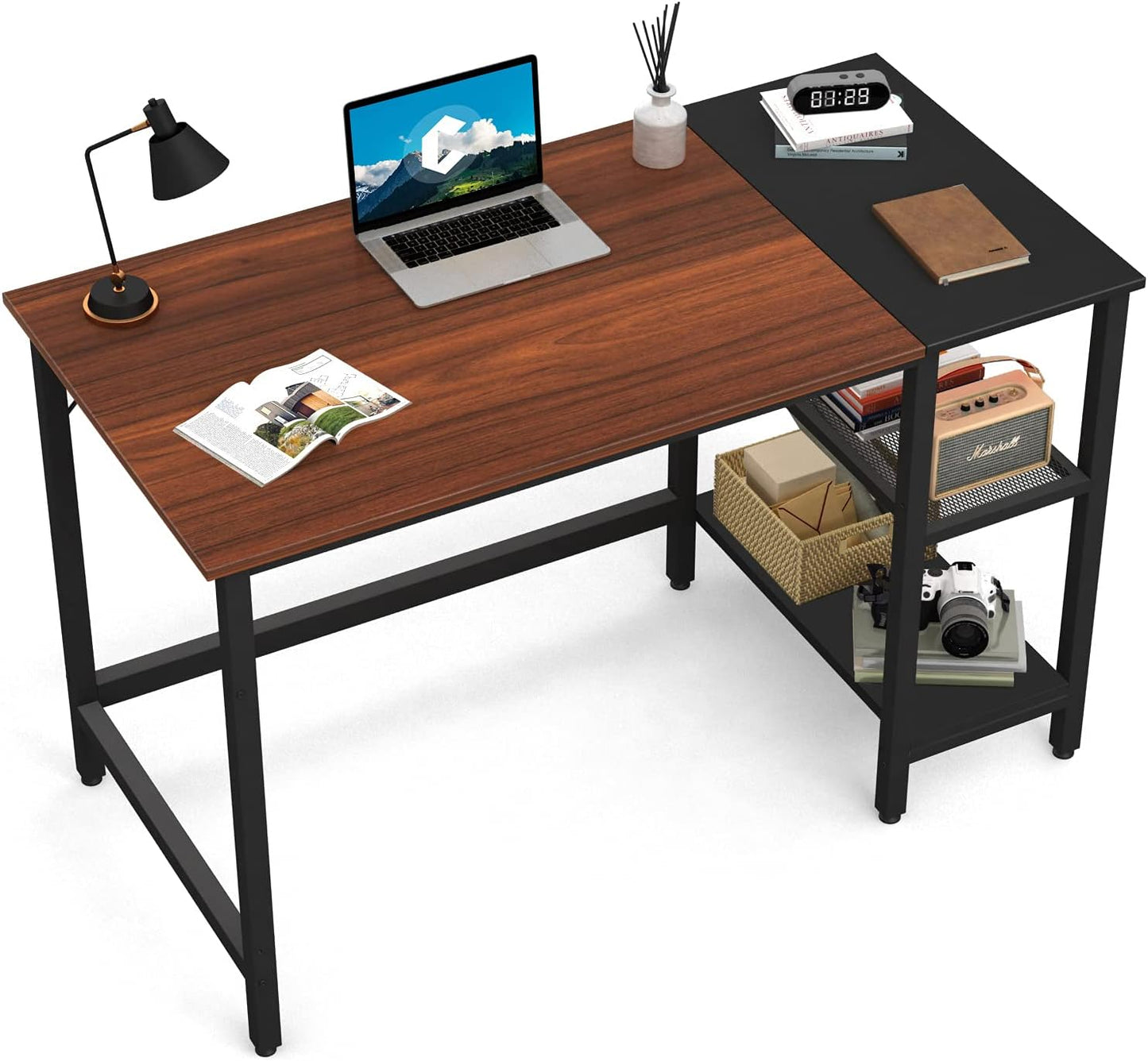 CubiCubi Computer Desk with Monitor Stand and Storage Shelves, 47 inch Writing Study Table for Home Office