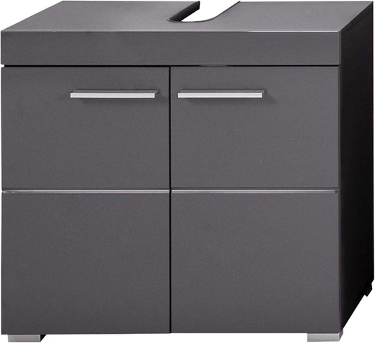 Trendteam Smart Living Amanda Bathroom Sink Vanity Unit, 60 x 56 x 34 cm, Grey/High-Gloss Agave Grey with Lots of Storage Space