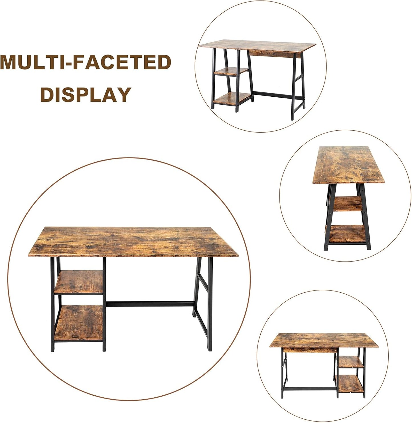 Oak & Tea Computer Desk Small Home Office Table with Shelves Compact Workstation Modern Style Writing Desk for Work Study Gaming 120x60x75 cm