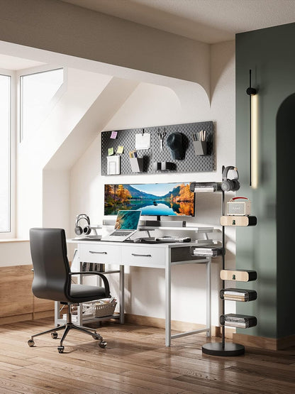 ODK Computer Desk 40" Table: Office Desk with Drawers & Wood Storage Shelves, Home Work Writing Desk & Large Space Monitor Stand, White