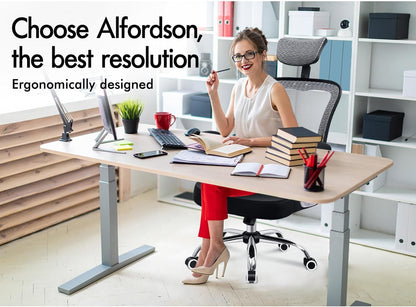 ALFORDSON Ergonomic Office Chair, Desk Chair with Adjustable Headrest, Armrests, Swivel Chair with Rocker Function, Higher Backrest, 180 kg Load Capacity, Black
