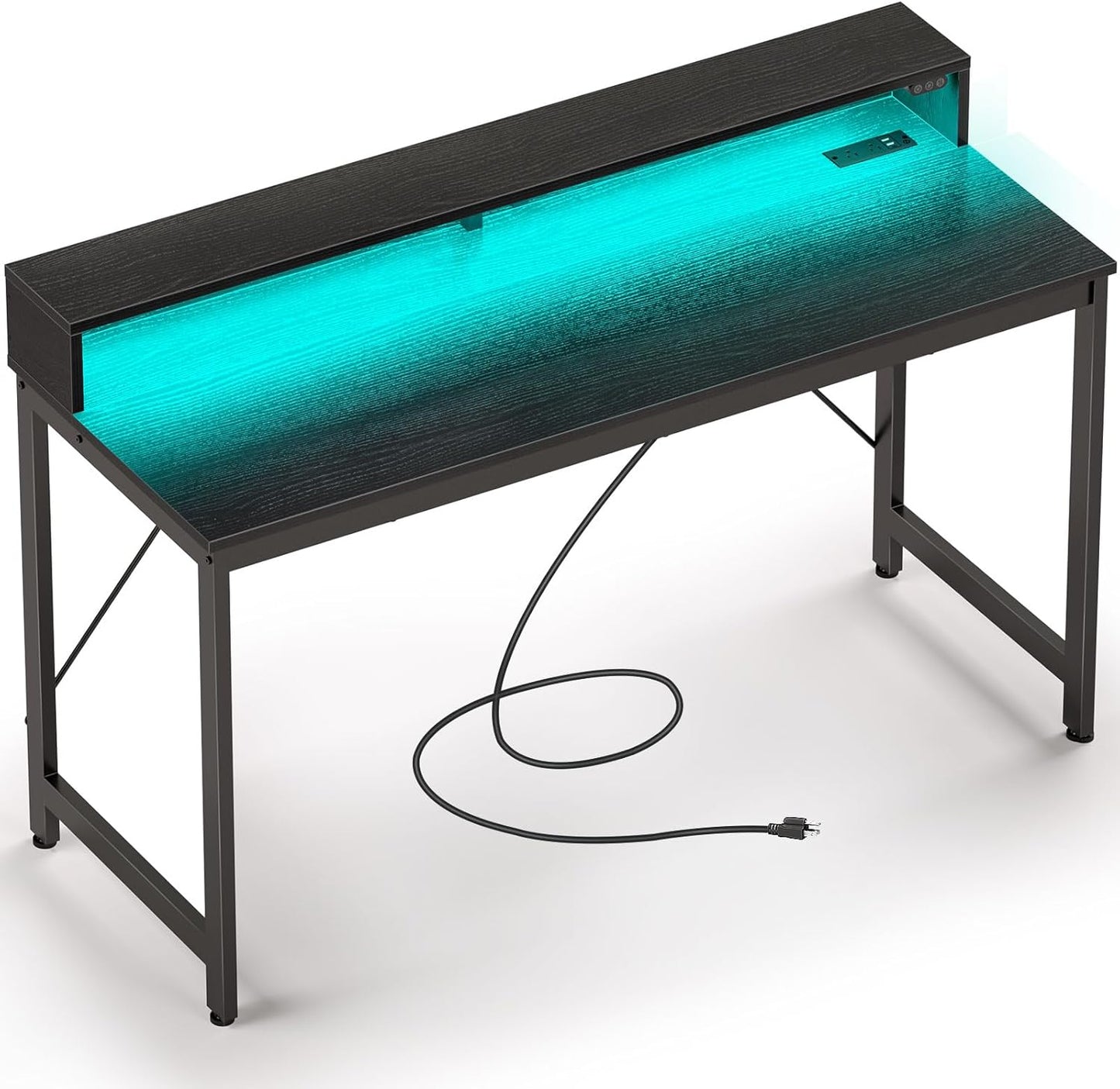 Rolanstar Computer Desk 39" with LED Lights & Power Outlets, Home Office Desk with Monitor Shelf, Gaming Desk, Writing Desk, Study Desk for Student & Kids, White