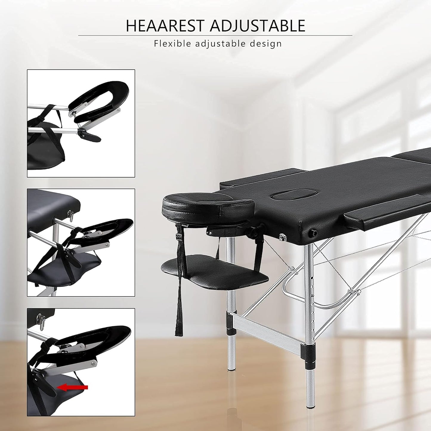 AWQM Massage Table 73 inch Massage Bed Spa Bed Aluminium Frame Height Adjustable 2 Fold Portable Facial Salon Tattoo Bed, Black