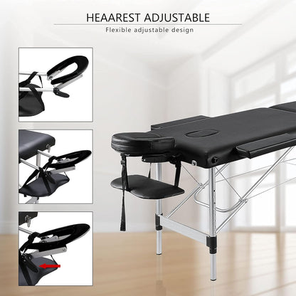 AWQM Massage Table 73 inch Massage Bed Spa Bed Aluminium Frame Height Adjustable 2 Fold Portable Facial Salon Tattoo Bed, Black