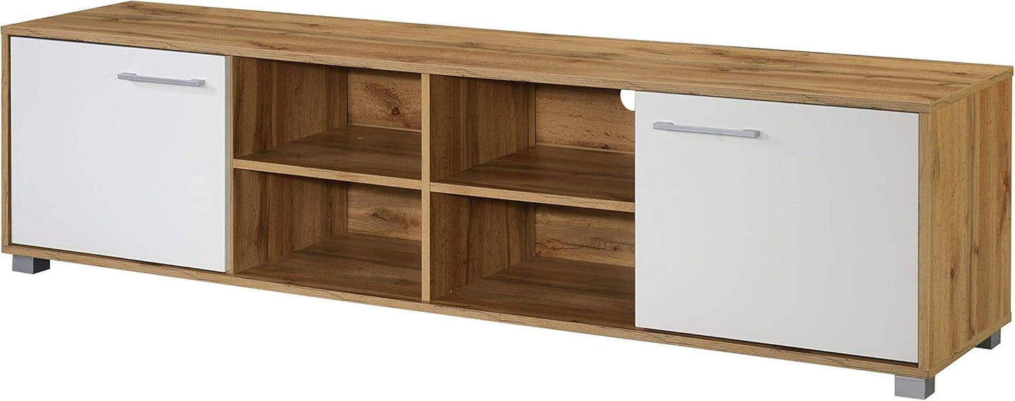 DeckUp Plank Uniti Engineered Wood Entertainment Unit and TV Stand (Wotan Oak and White, Matte Finish)