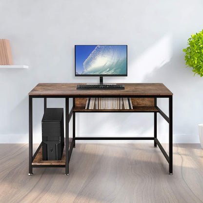 AUTOXEL Computer Desk, 47 inch Home Office Gaming Desk Study Writing Workstation Wooden Board Metal Frame Laptop Table with Storage Shelf
