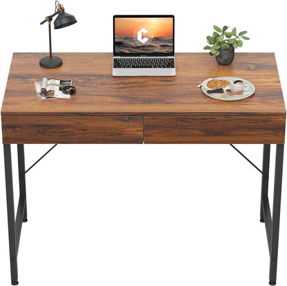 CubiCubi Computer Small Desk, 40 inches with 2 Storage Drawers for Home Office Writing Desk, Makeup Vanity Console Table, Dark Rustic