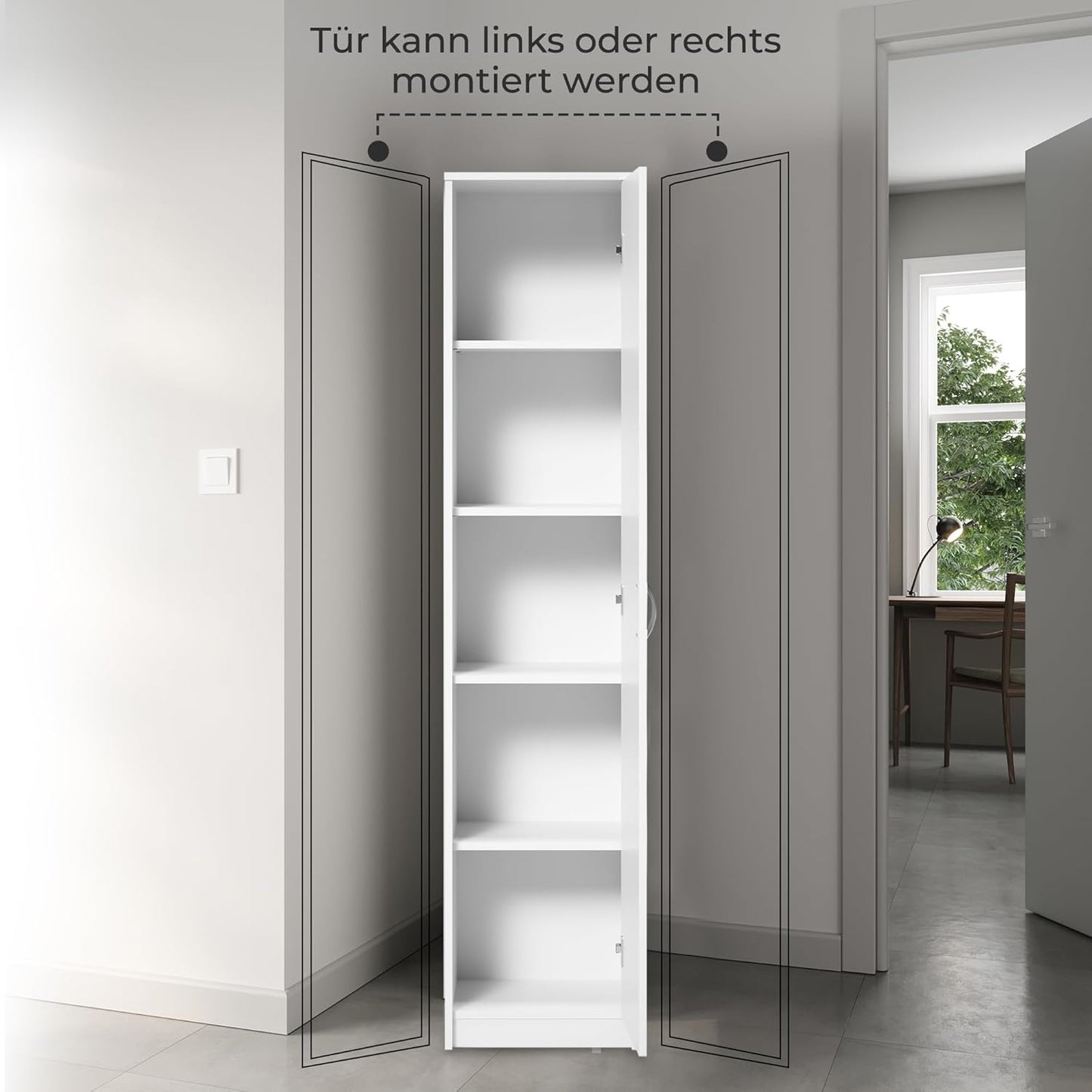 Schrank Mehrzweckschrank Sonoma 40cm Breite 180cm HÃ¶he mit Vier EinlegebÃ¶den schmaler Aktenschrank Organizer Kleiderschrank aus MDF Holz