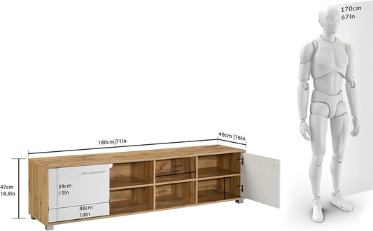 DeckUp Plank Uniti Engineered Wood Entertainment Unit and TV Stand (Wotan Oak and White, Matte Finish)