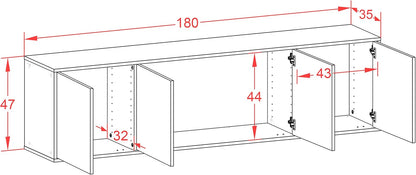 Dekati Lowboard Anaheim hÃ¤ngend (180x49x35cm) Korpus Weiss matt - Front Holz-Design Pinie - Push to Open