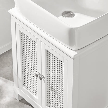 SoBuy BZR35-W Vanity Unit with Grid Look Doors, Bathroom Cabinet, White W x H x D: 50 x 60 x 33 cm