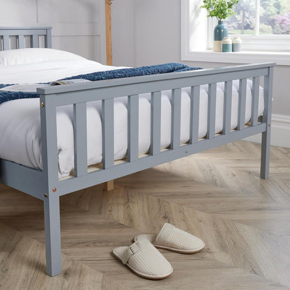 Home Source Grey Wooden Bed 4ft 6 Solid Pine High End Slatted Base, Double