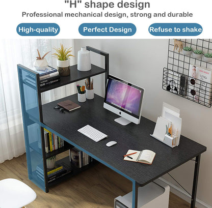 Eesyy computer desk with storage shelves, modern pc laptop wood study table with bookshelf & cpu rack, gaming table with keyboard tray, for home office 120 - Beige