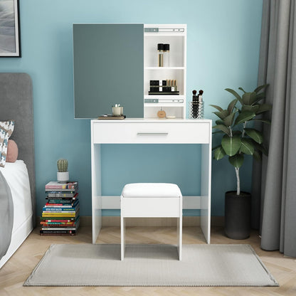 Meerveil Dressing Table Stool, White Soft Padded Wood Vanity Stool, 41x 35 x 45 cm Piano Seat