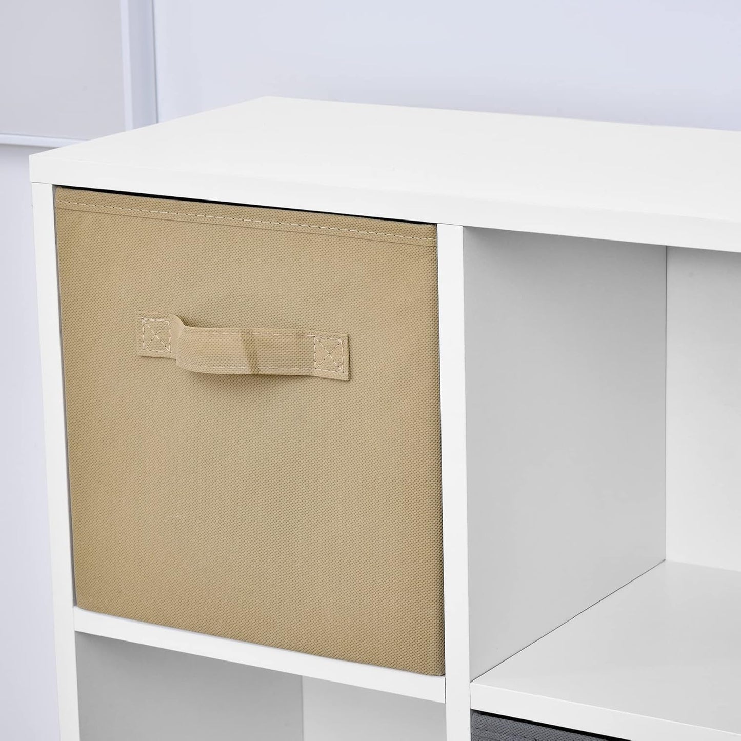 FurniFlex Free-Standing 8 Cube Storage Cabinet with 4 Fabric Drawers, 54.5 cm Length x 24 cm Width x 122.5 cm Height
