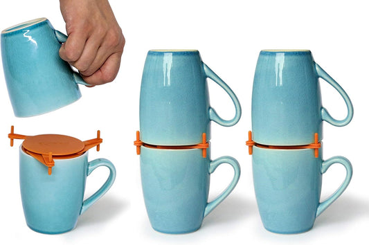 ELYPRO Coffee Mug Organizers and Storage, Kitchen Cabinet Shelf Organizer - Cupboard and Pantry Organization, Expandable Stackable Gadget for Tea Cup and Coffee Mugs, Save Space, Organize,6pk (Orange)