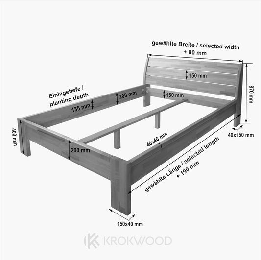 KROKWOOD Krok Wood Massivholzbett Alice in Buche (160 x 200 cm)