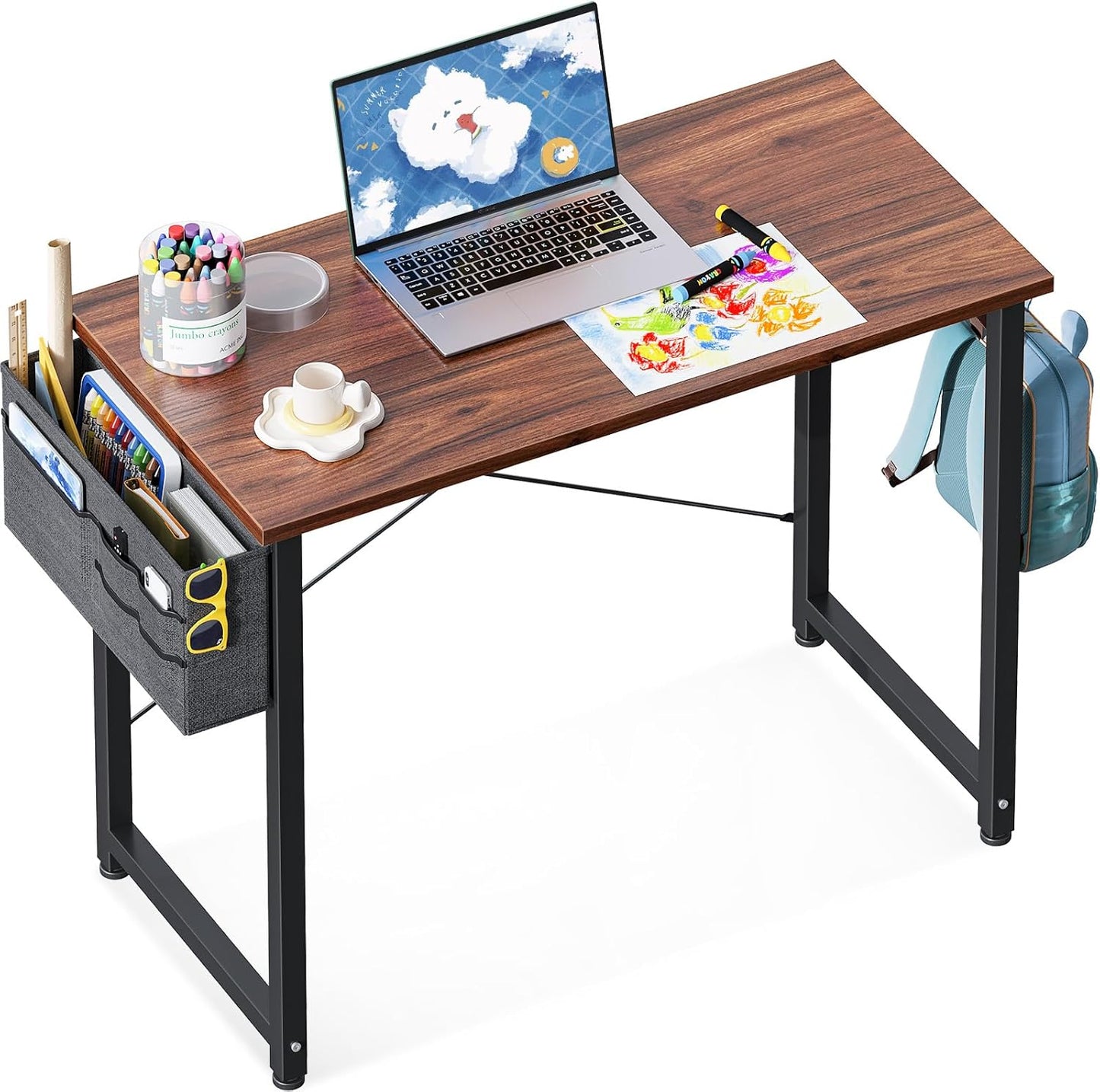 ODK Study Computer Desk 40 inch Home Office Writing Small Desk, Modern Simple Style PC Table with Storage Bag and Headphone Hook, Vintage