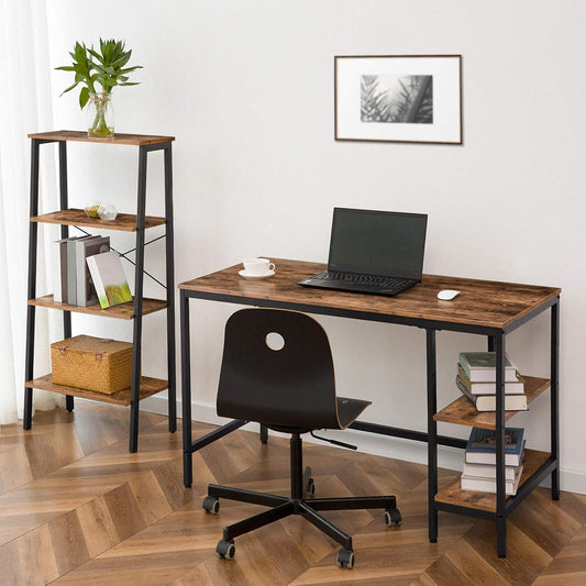 HOOBRO Computer Desk, 47.2 Inch Writing Desk with Adjustable Shelf on Left or Right, Office Study Desk for Laptop, Sturdy Metal Frame, for Home Office, Easy Assembly, Rustic Brown and Black BF59DN01