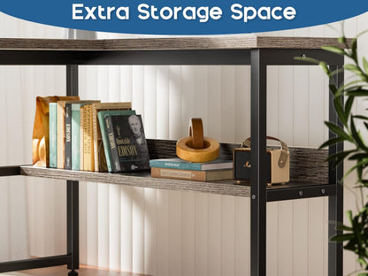 ODK L Shaped Computer Desk, 54" Reversible L Shaped Desk, Corner Computer Desk with Storage Shelves & Monitor Stand, Home Office Desk, Gaming Desk, Corner Desk, Writing Desk, Grey Oak