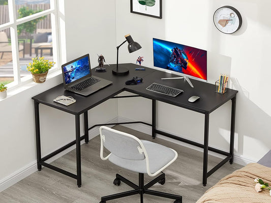 Aingoo Corner Desk L Shaped Desk Sturdy Home Office PC Laptop Workstation Gaming Computer Desk Study Writing Table 128 * 108 * 75CM Easy to Assemble Simple Design, Black
