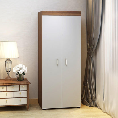 Panana Wooden 2 Doors Tall Wardrobe with Hanging Rail & Storage Shelf Modern Clothes Cupboards for Bedroom Furniture W 70 x D 48.3 x H 170cm (White)