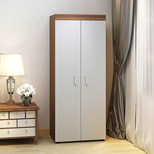 Panana Wooden 2 Doors Tall Wardrobe with Hanging Rail & Storage Shelf Modern Clothes Cupboards for Bedroom Furniture W 70 x D 48.3 x H 170cm (White)