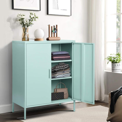 MEUBLE COSY 3-Tier Locking Office Storage Cabinet File Organisation, Metal Sideboard Storage Cupboard Locker Cabinet Green