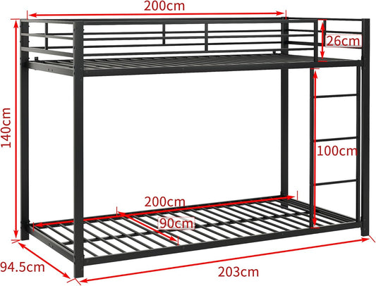 Moimhear Iron Bed, 90 x 200 cm Children's Beds, Bunk Beds, Iron Beds, Iron Bunk Beds in Classic Shape (Black, 90 x 200 cm)