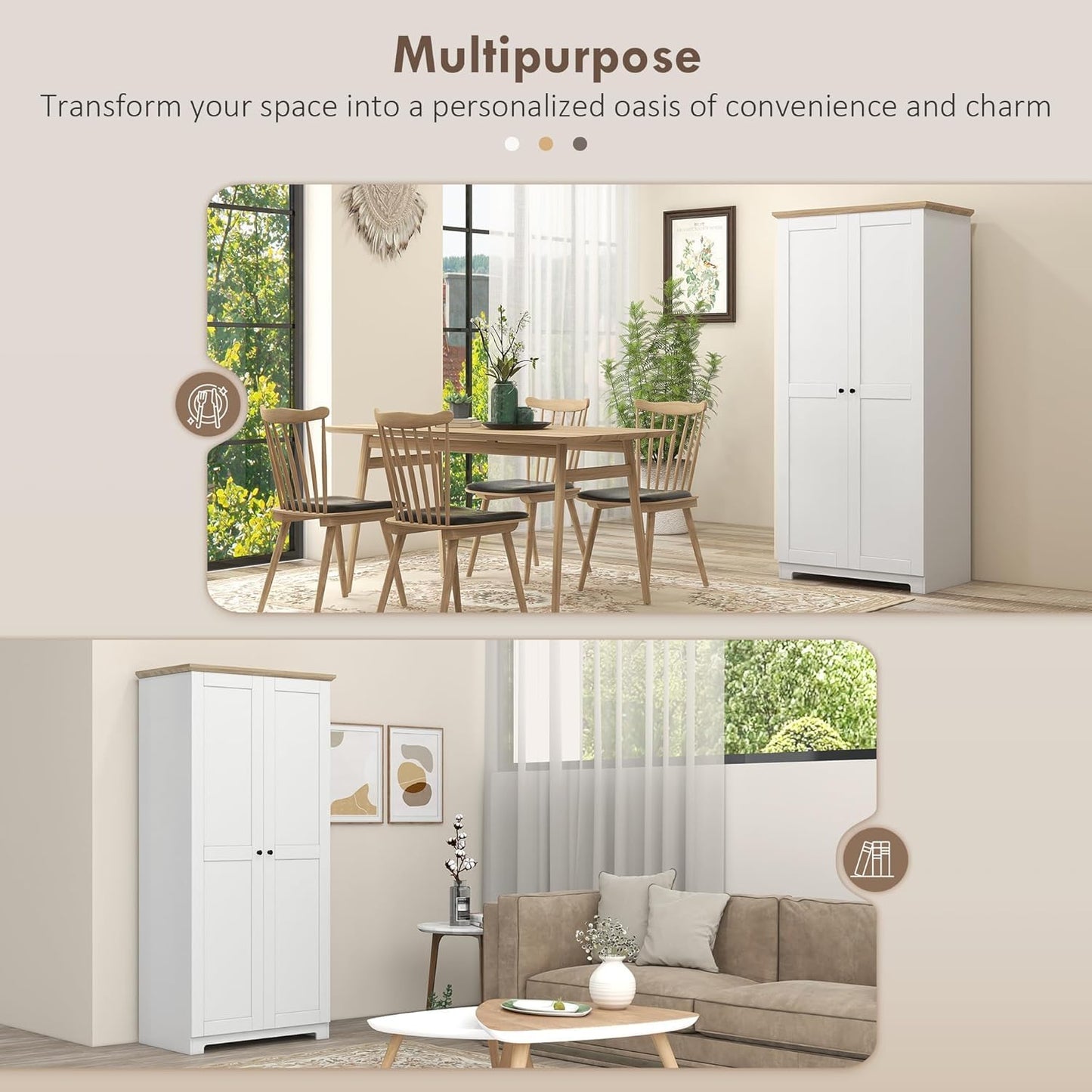 FurniFlex Wooden Storage Cabinet with 2-Doors and 4-Shelves, 172 cm Size, White