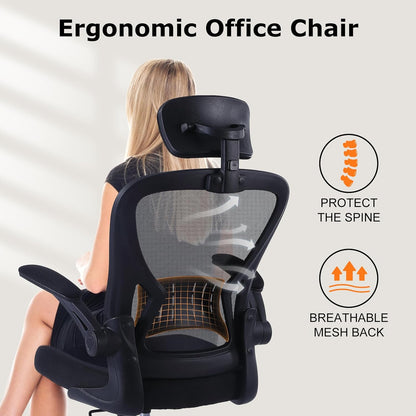 ralex-chair Office Chair Ergonomic Desk Chair Comfort Adjustable Height with Wheels，Lumbar Support Mesh Swivel Computer Home Office Study Task Chair Black